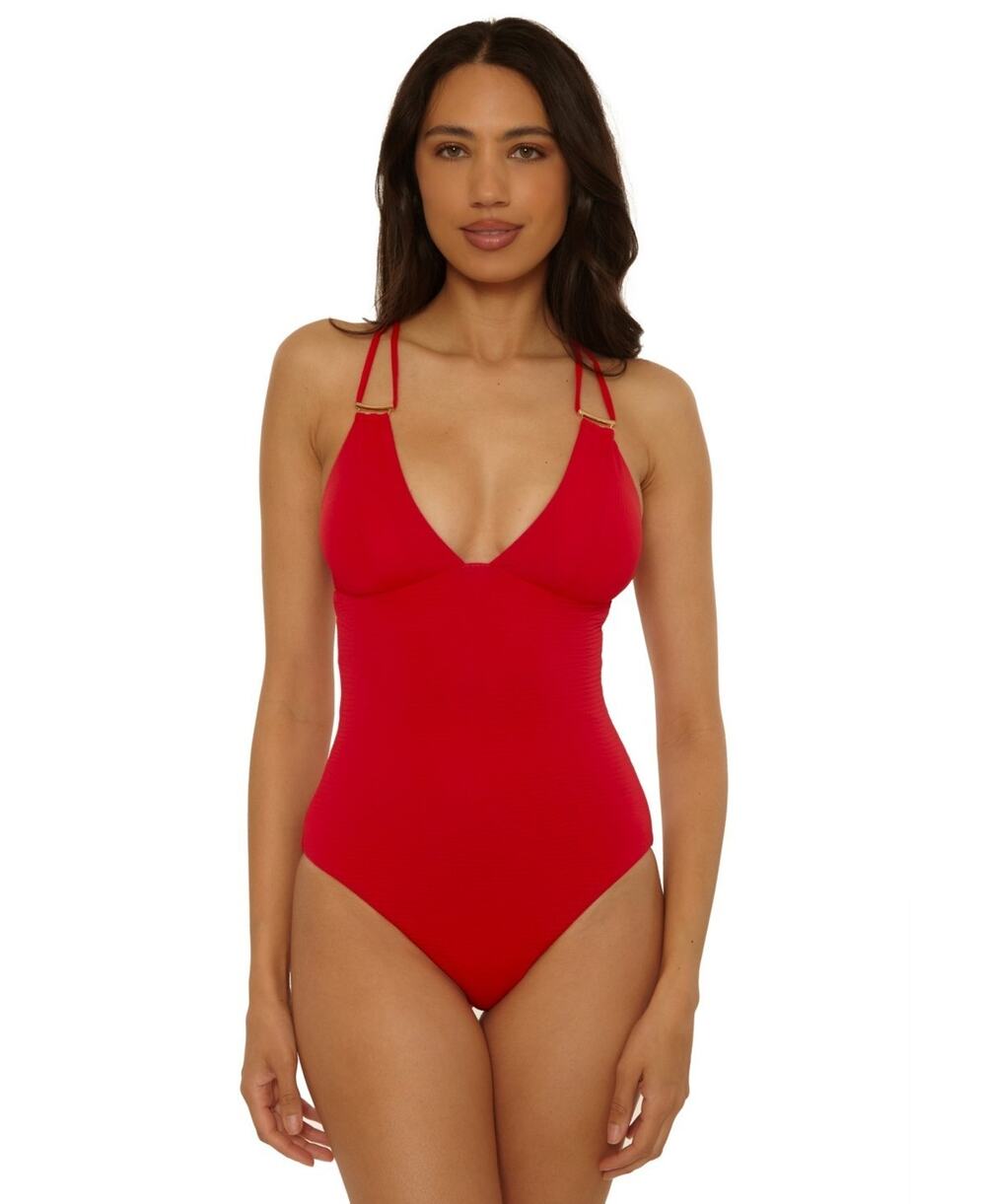 Becca Riveria Seersucker Textured One-Piece Swimsuit Apple Size M 3525